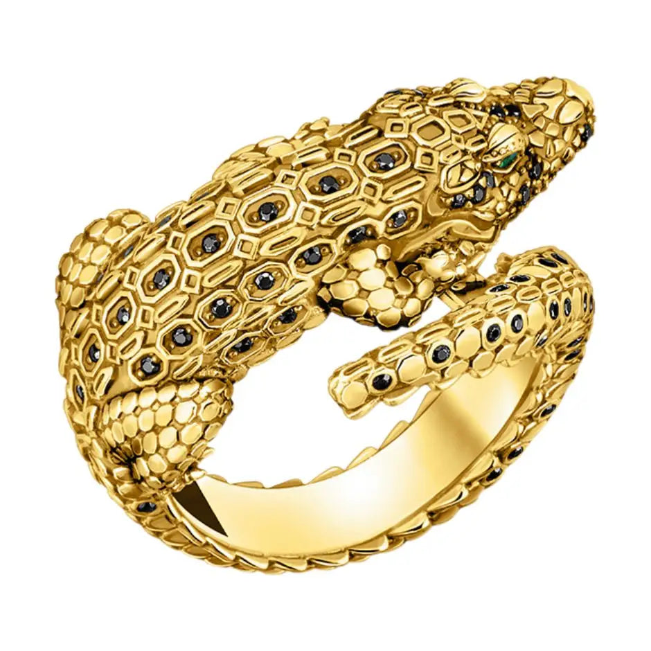 Bague Argent Crocodile Doré