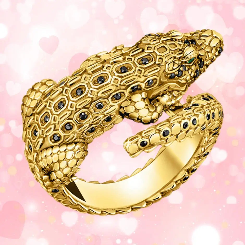 Bague Argent Crocodile Doré