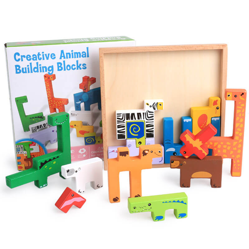 Blocs d'Équilibre en Bois de Hêtre en Forme d'Animaux (Jeu d'Empilage Créatif)