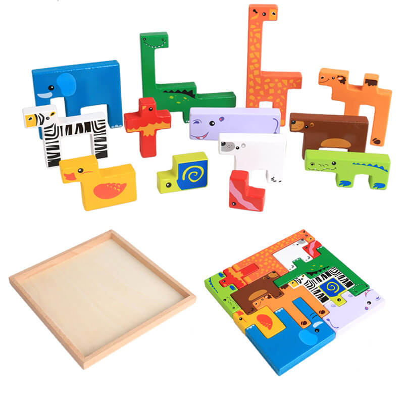 Blocs d'Équilibre en Bois de Hêtre en Forme d'Animaux (Jeu d'Empilage Créatif)