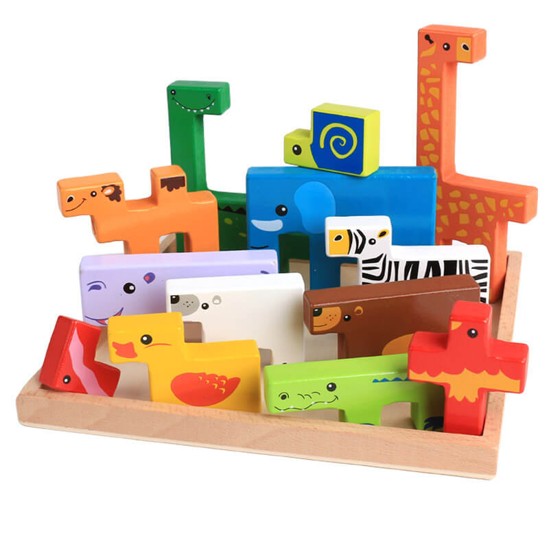 Blocs d'Équilibre en Bois de Hêtre en Forme d'Animaux (Jeu d'Empilage Créatif)
