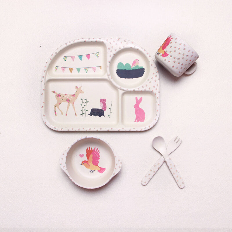 EcoMunch Bamboo Suction Plate & Spoon Set (Stay-Put)