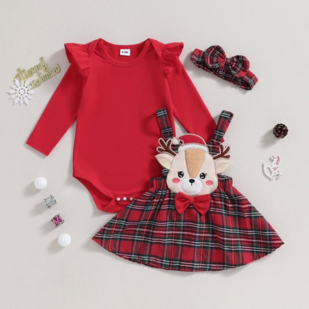 Ensemble de Noël Reindeer Joy | Tenue de Fête 3 Pièces