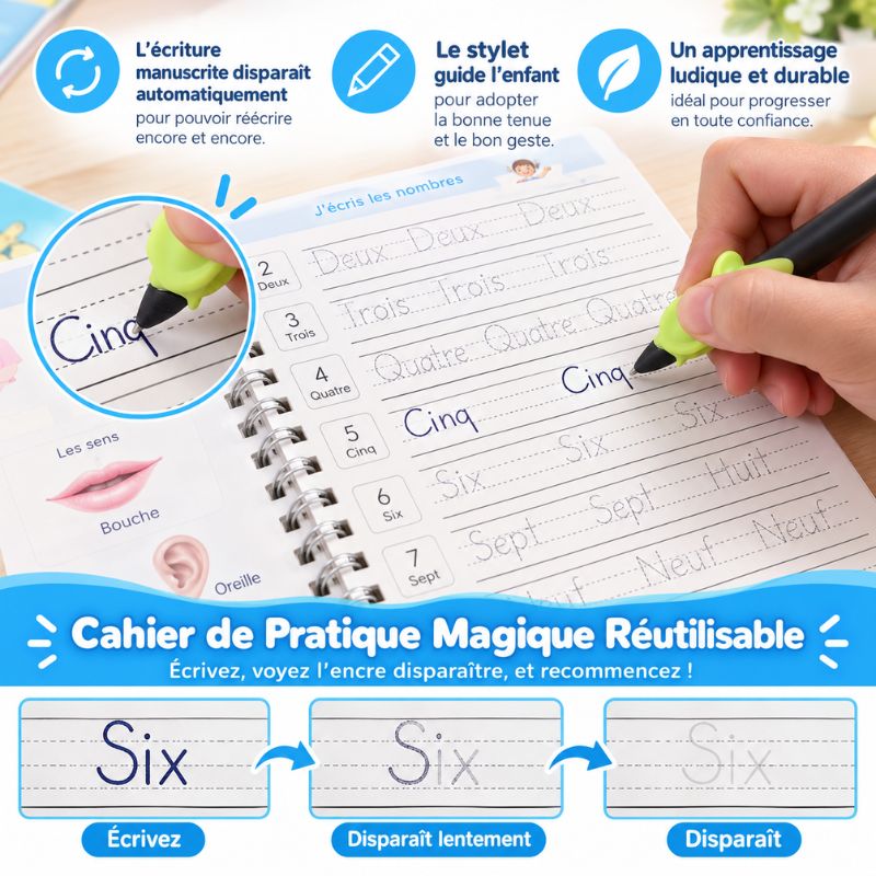 Cahier d'Écriture Réutilisable Enfant | WriteSpark