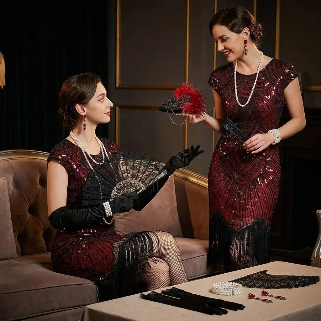 Robe Charleston Rouge et Noire Années 1920