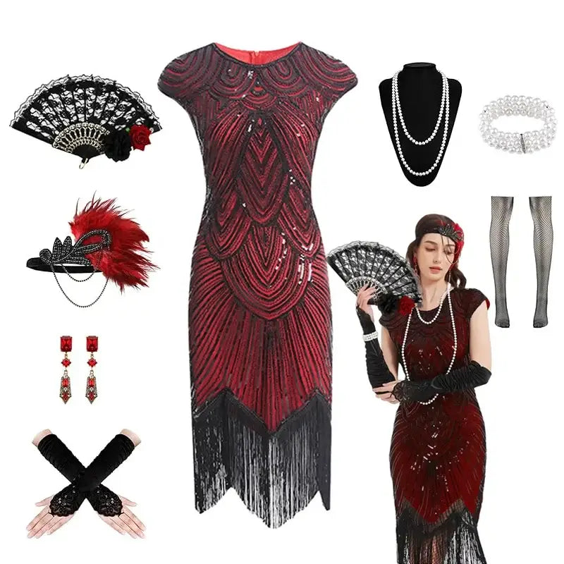 Robe Charleston Rouge et Noire Années 1920