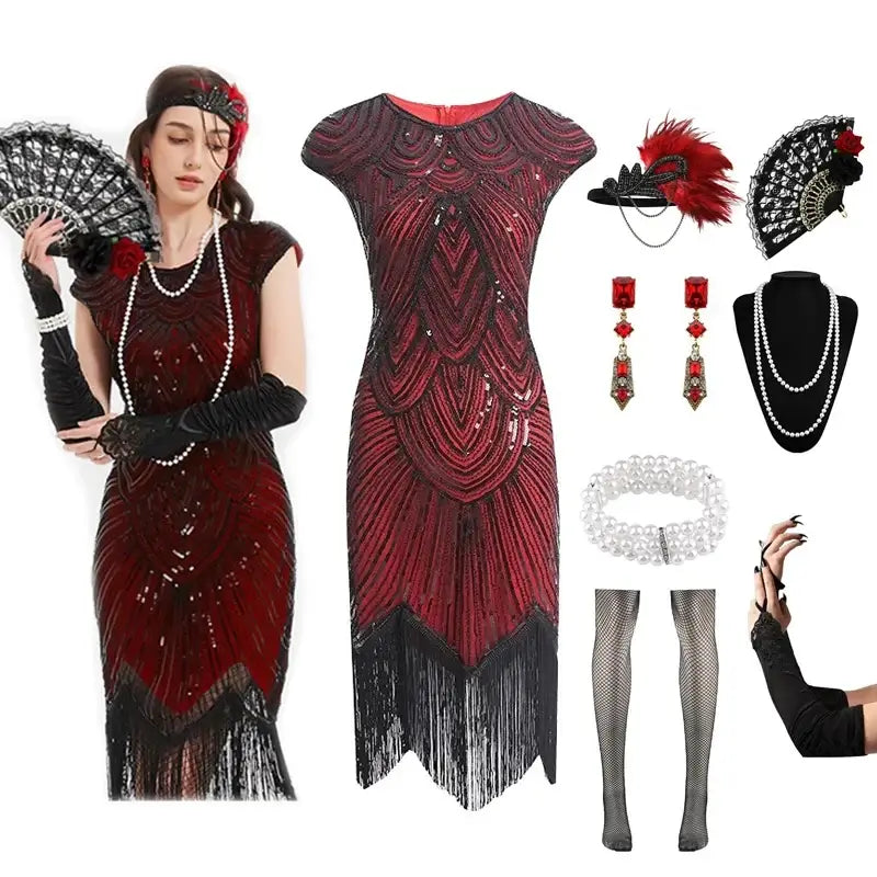 Robe Charleston Rouge et Noire Années 1920