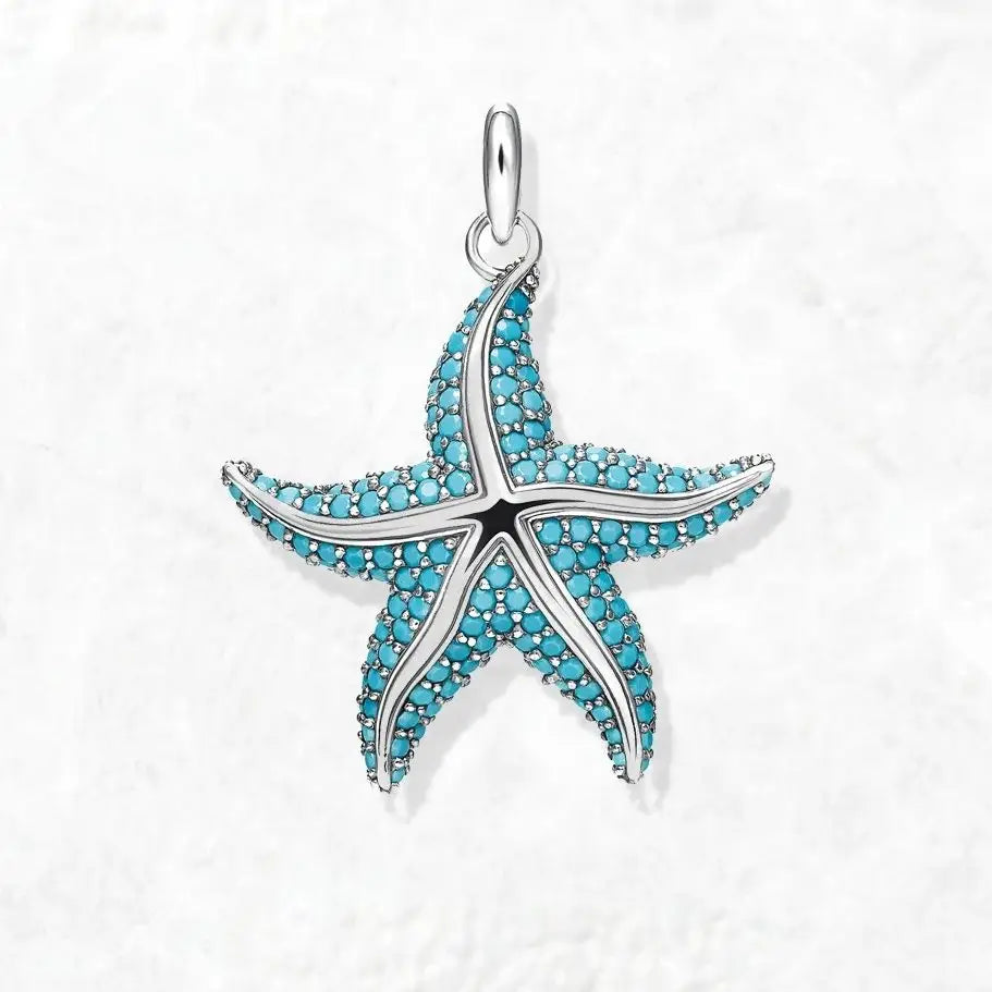 Charm Pendentif Argent Etoile de mer Bleu