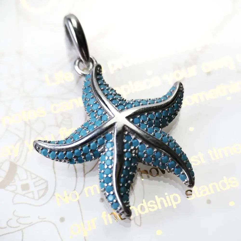 Charm Pendentif Argent Etoile de mer Bleu