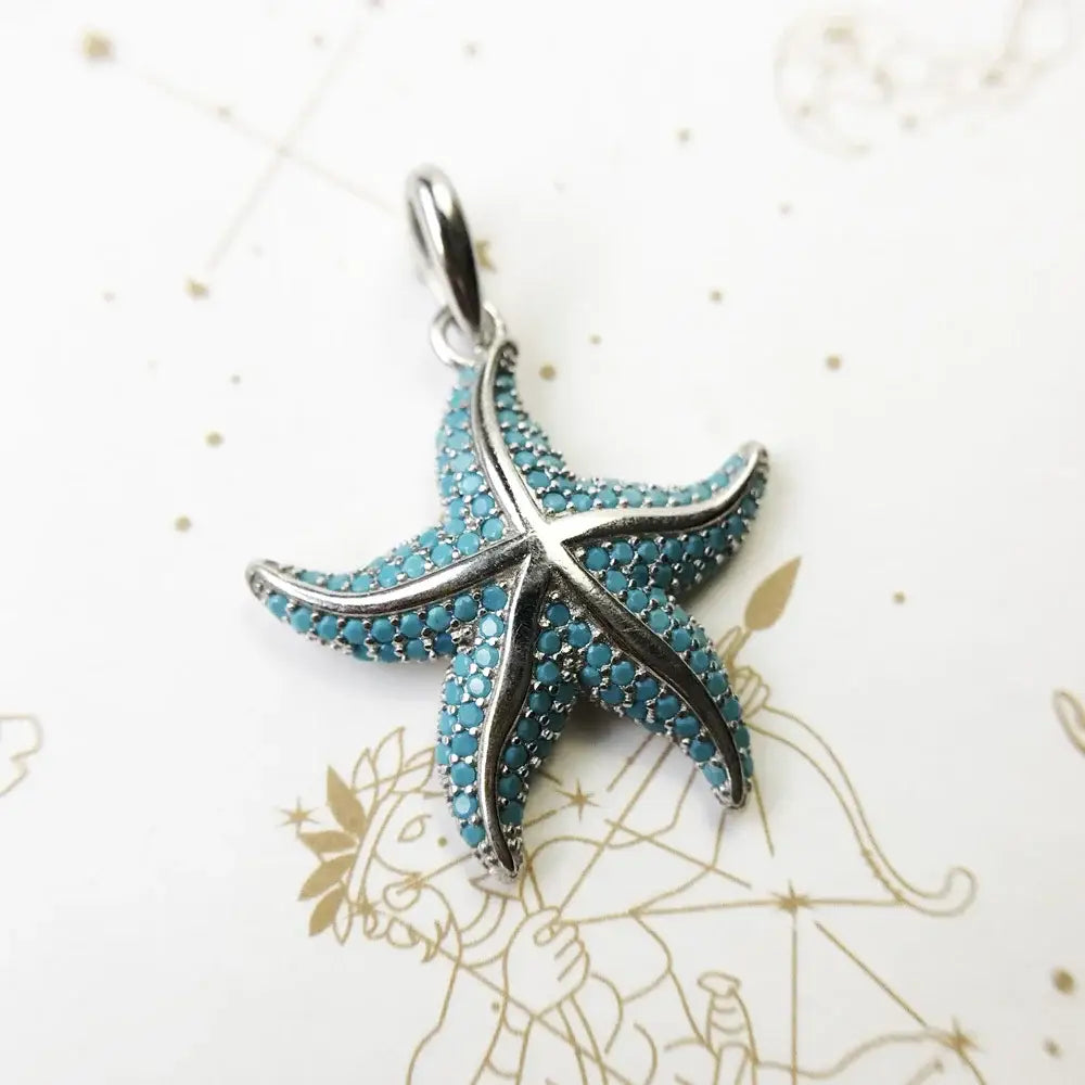 Charm Pendentif Argent Etoile de mer Bleu