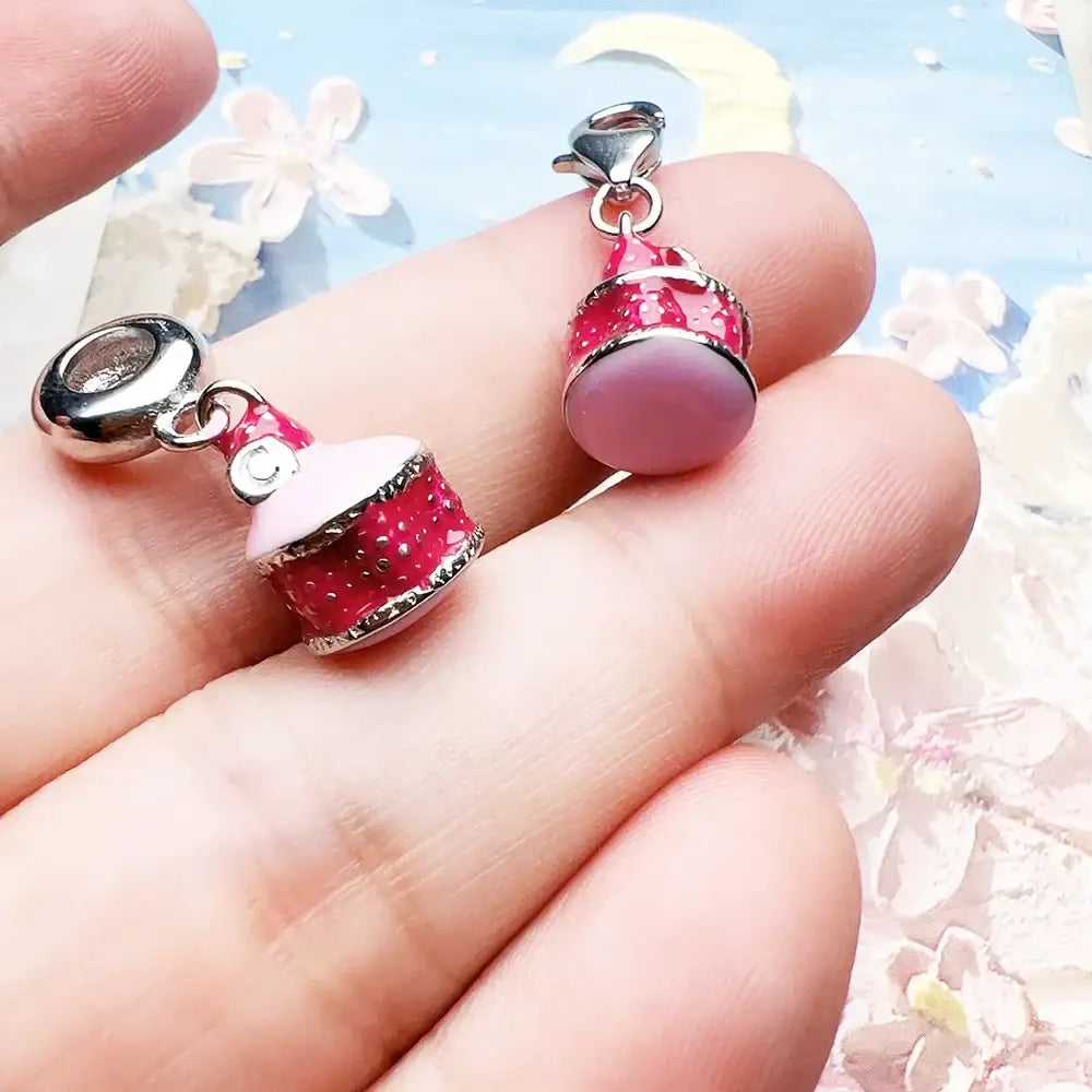 Charm Pendentif Argent Macaron Fraise