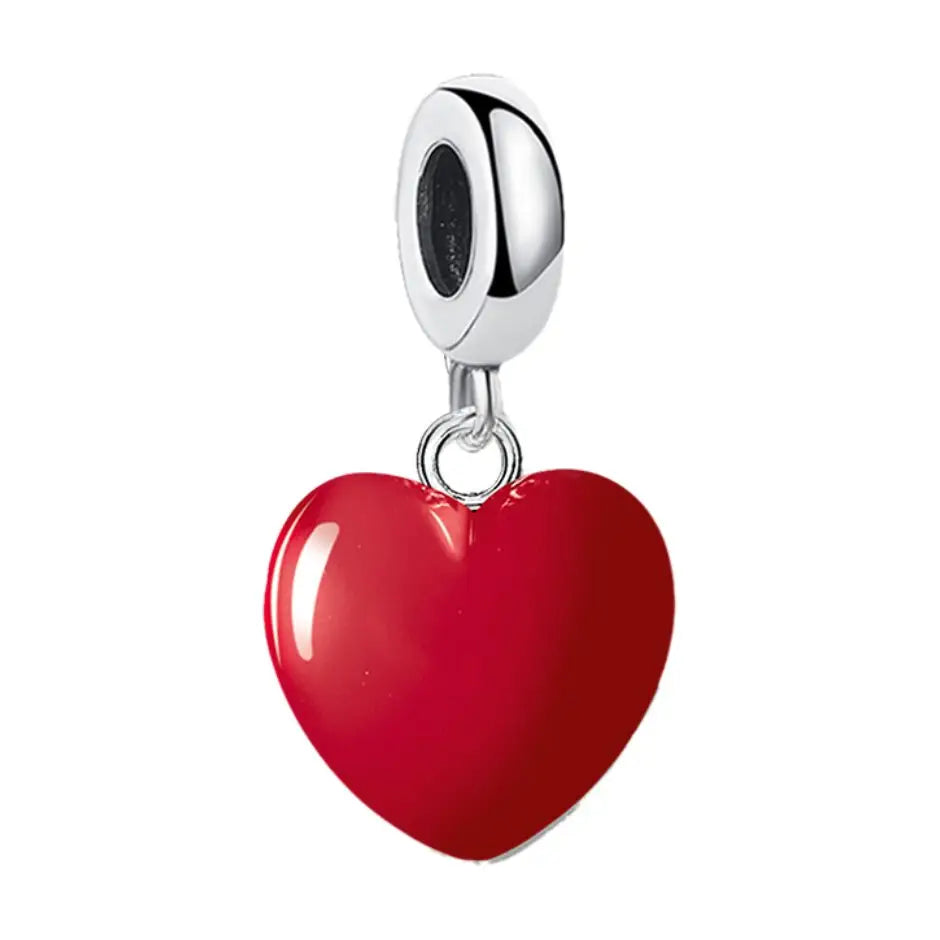 Charm Pendentif Coeur Rouge Argent