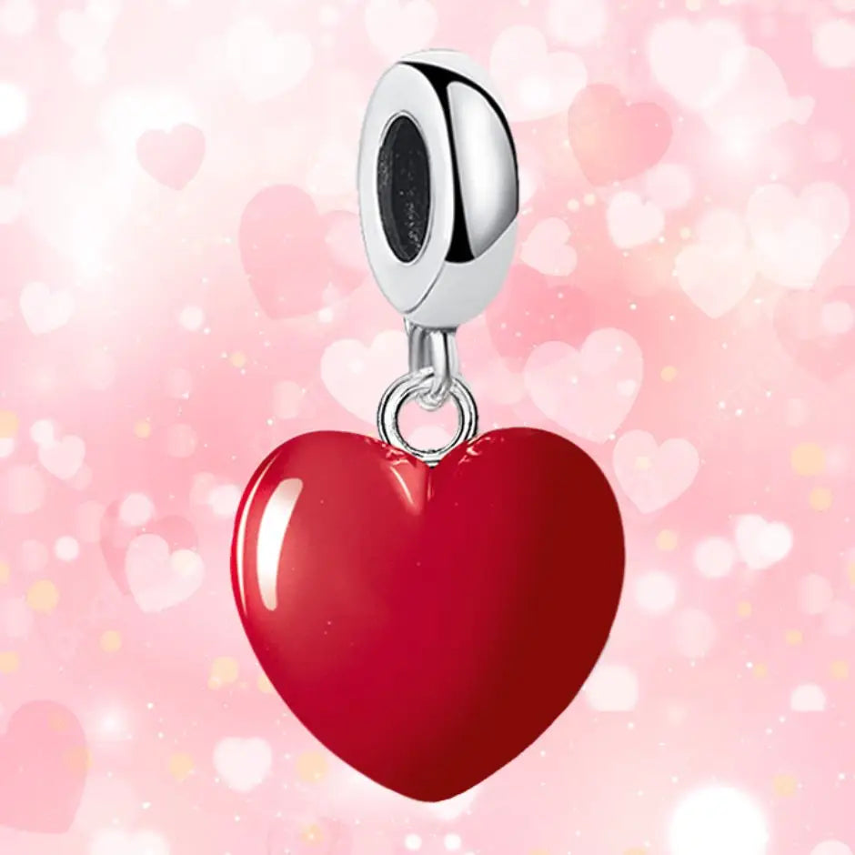Charm Pendentif Coeur Rouge Argent