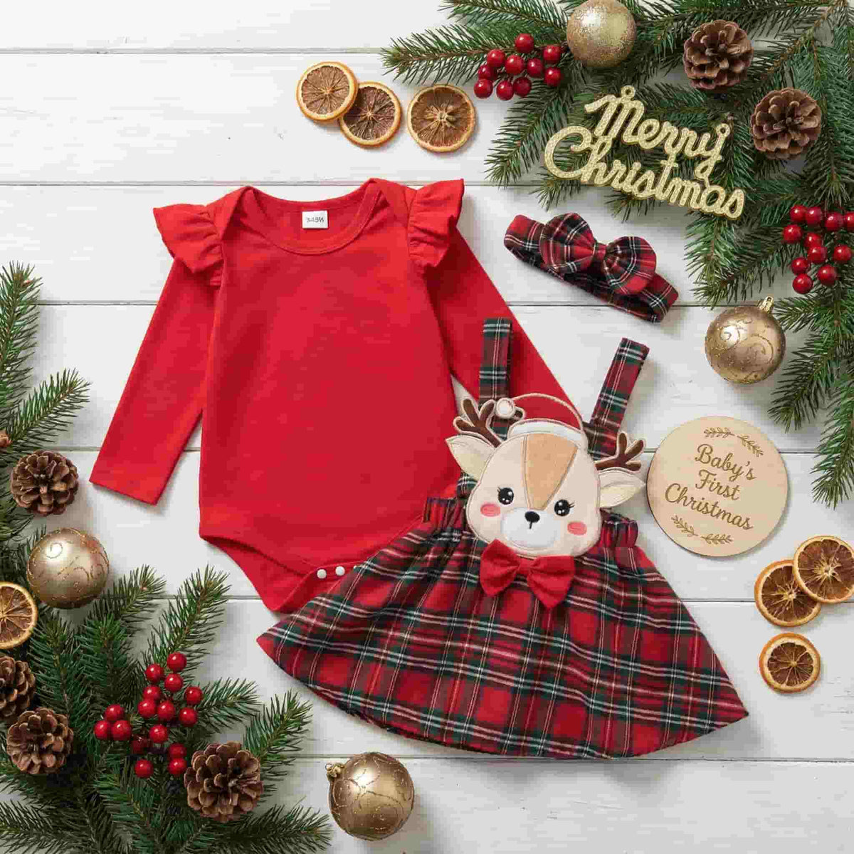 Ensemble de Noël Reindeer Joy | Tenue de Fête 3 Pièces