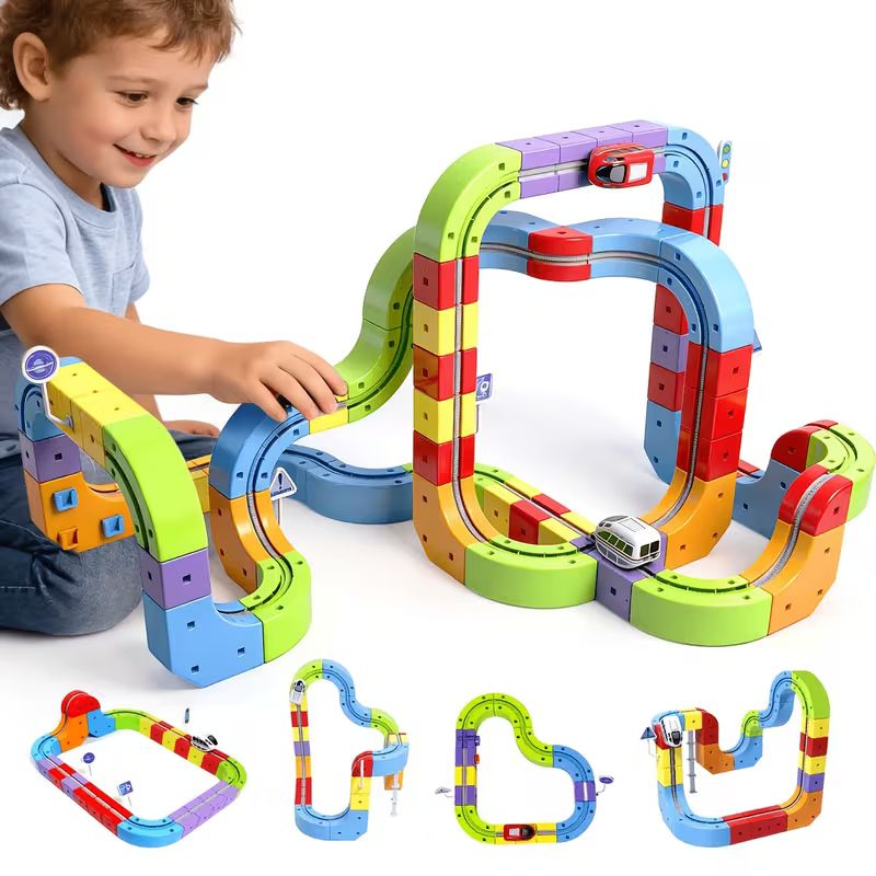 Circuit Magnétique Enfant avec Blocs et Voiture | MagniTrack