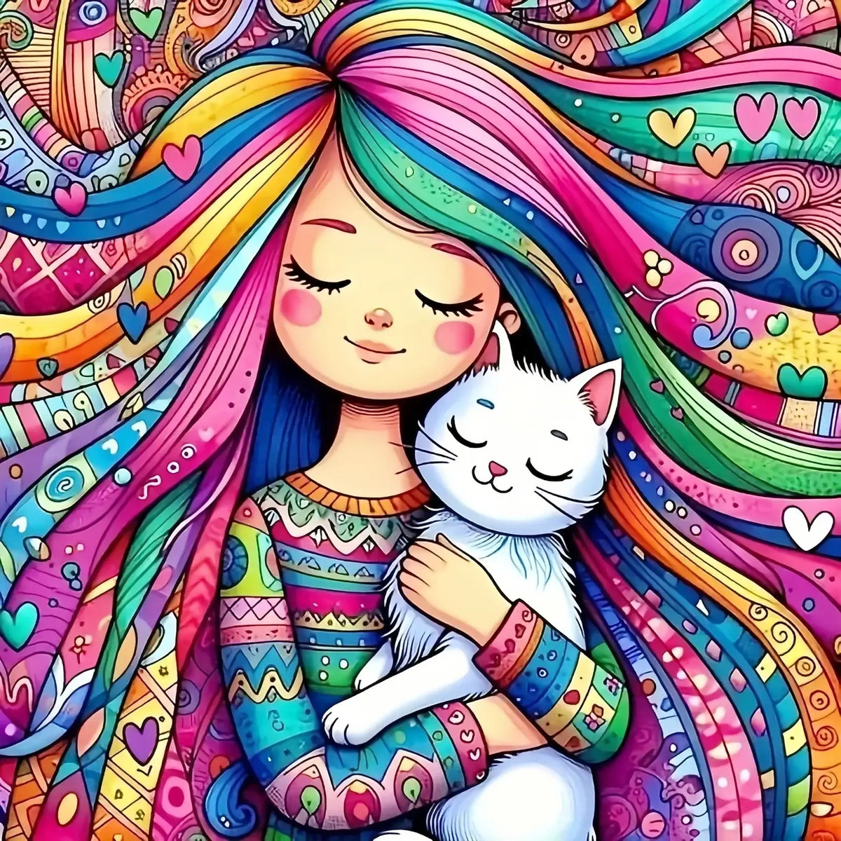 Diamond Painting Fille Chat