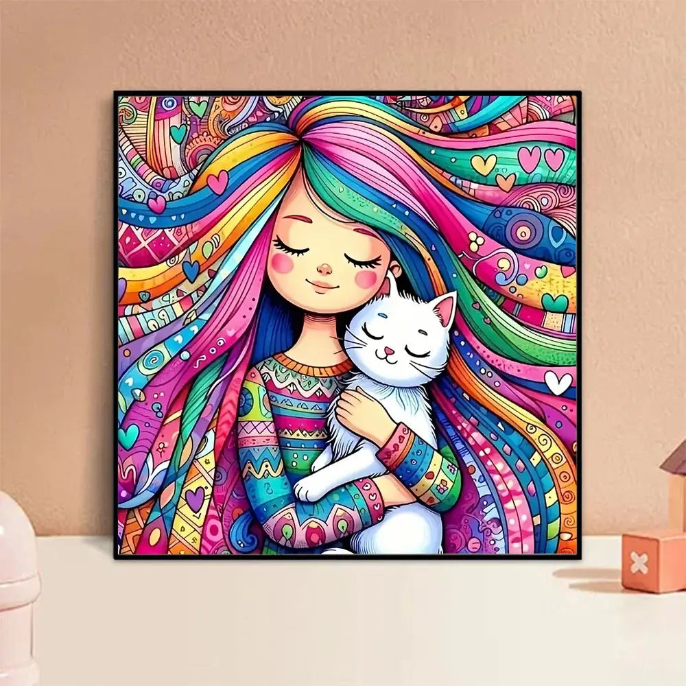 Diamond Painting Fille Chat