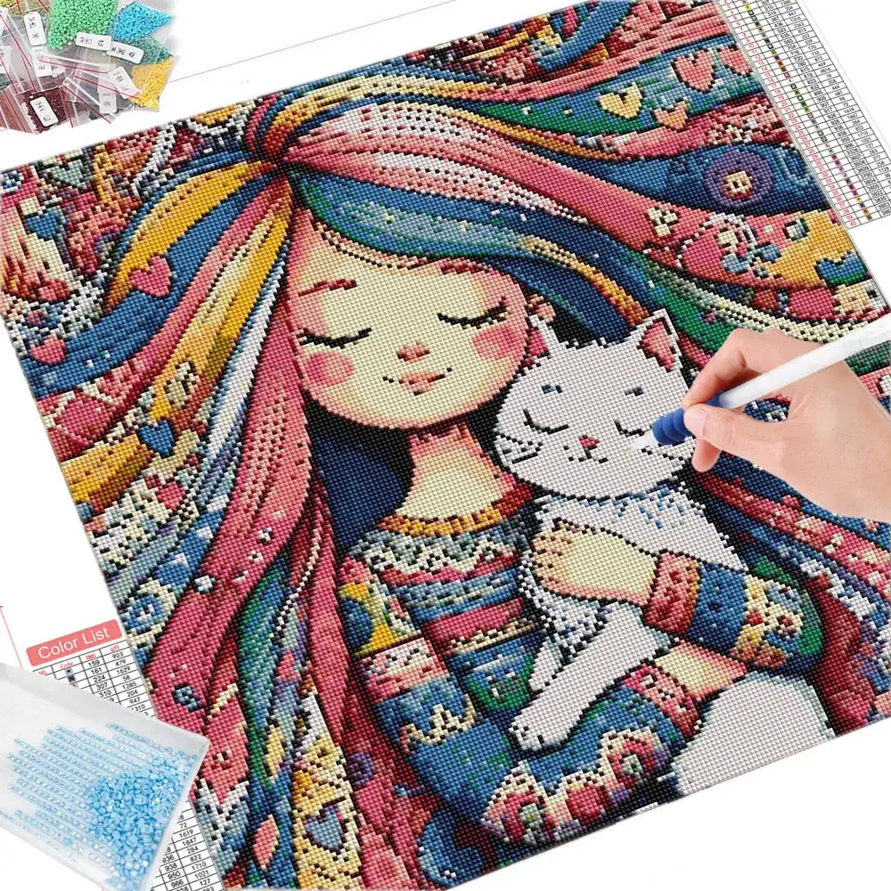 Diamond Painting Fille Chat