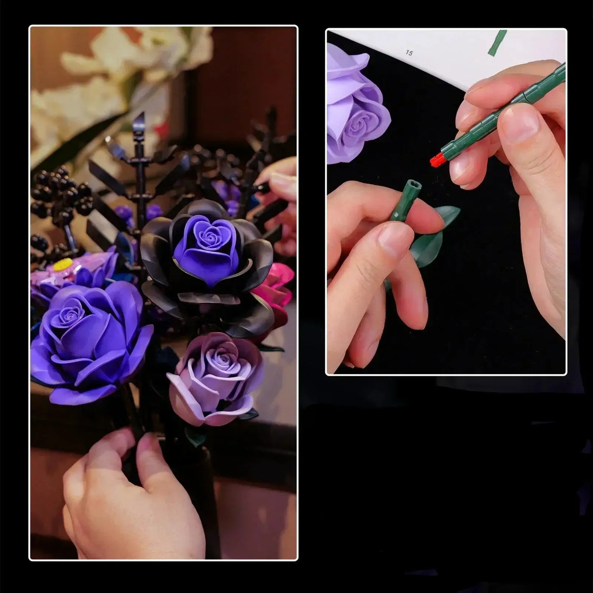 Fleurs en briques à assembler roses violettes