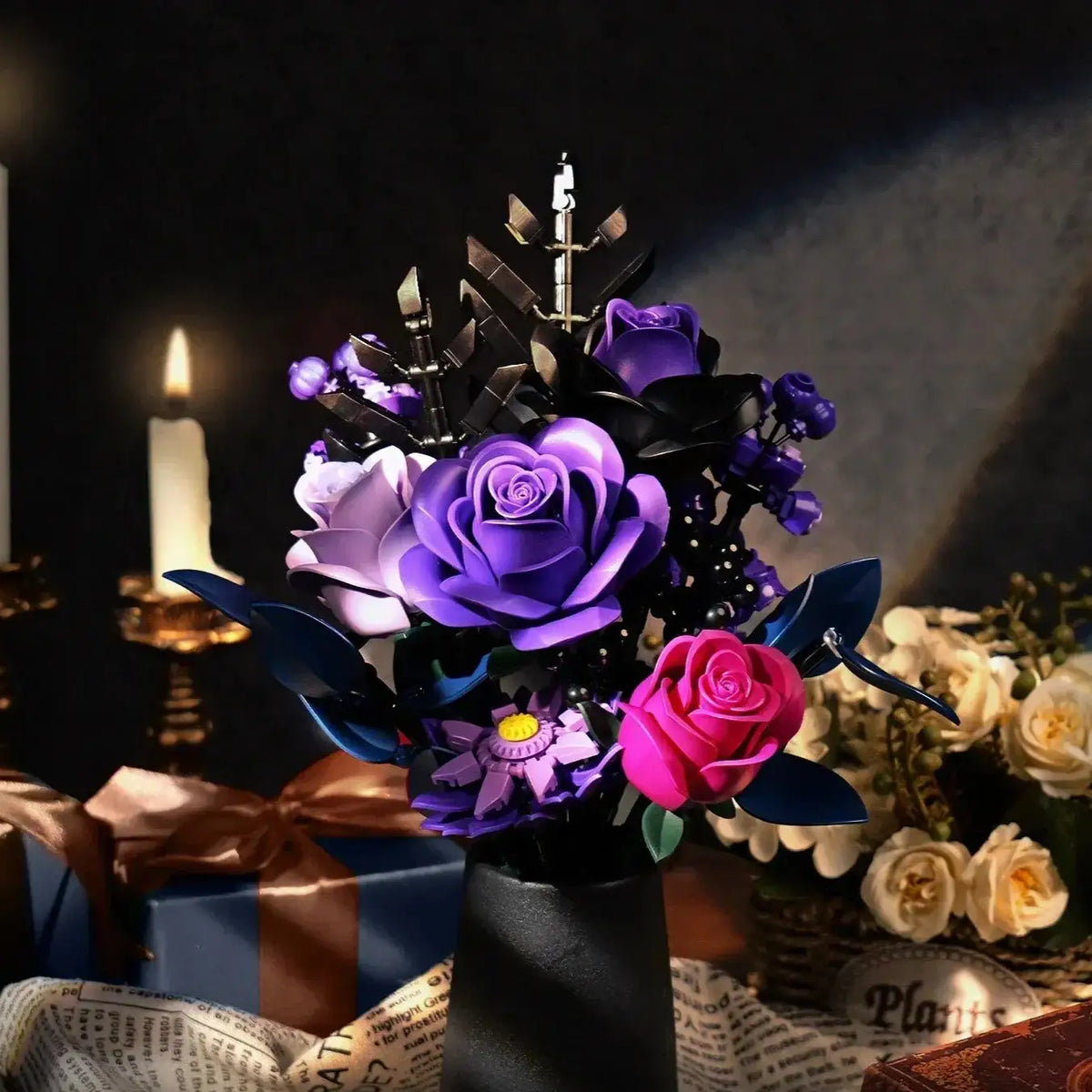 Fleurs en briques à assembler roses violettes
