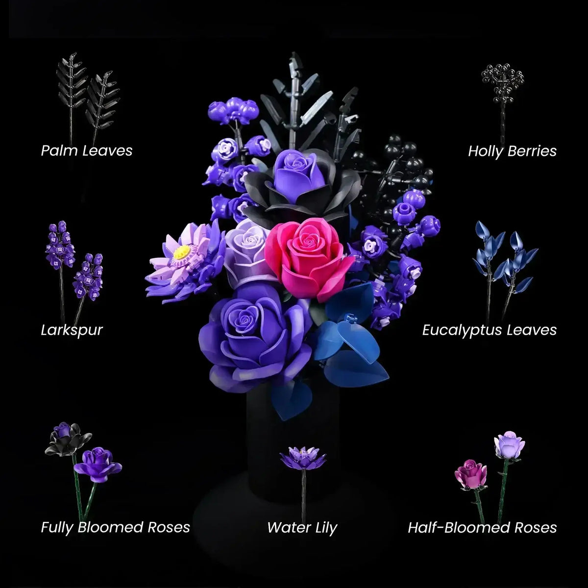 Fleurs en briques à assembler roses violettes