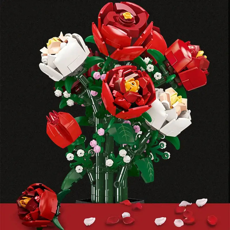 Jeu Construction Vase Rose Rouge