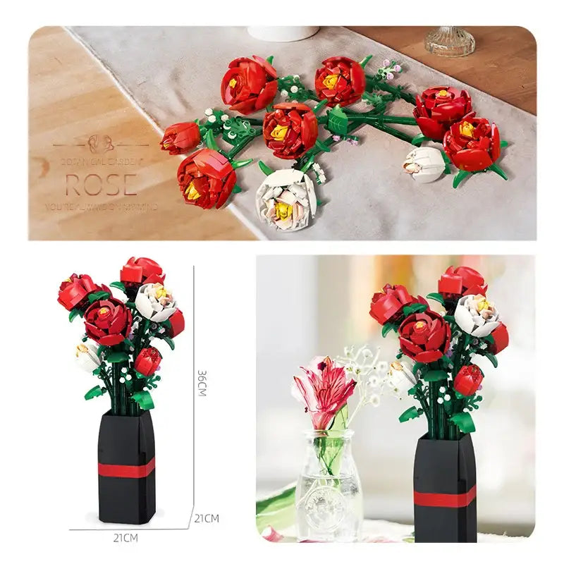 Jeu Construction Vase Rose Rouge