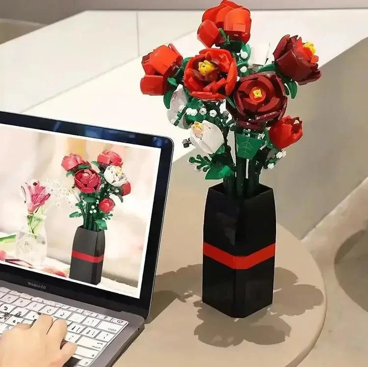 Jeu Construction Vase Rose Rouge