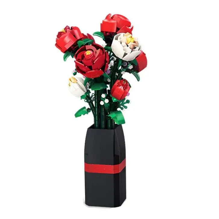 Jeu Construction Vase Rose Rouge