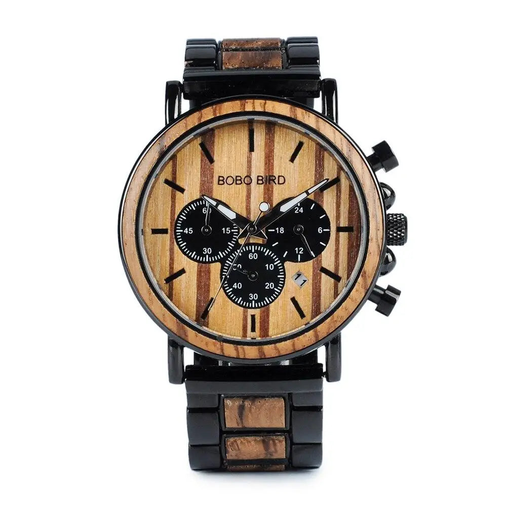 Montres Quartz militaire en bois pour hommes
