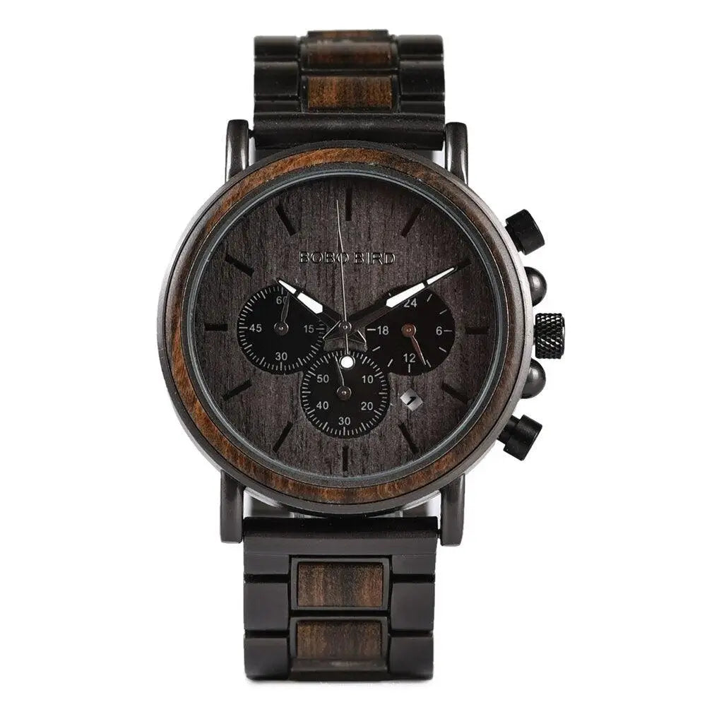 Montres Quartz militaire en bois pour hommes