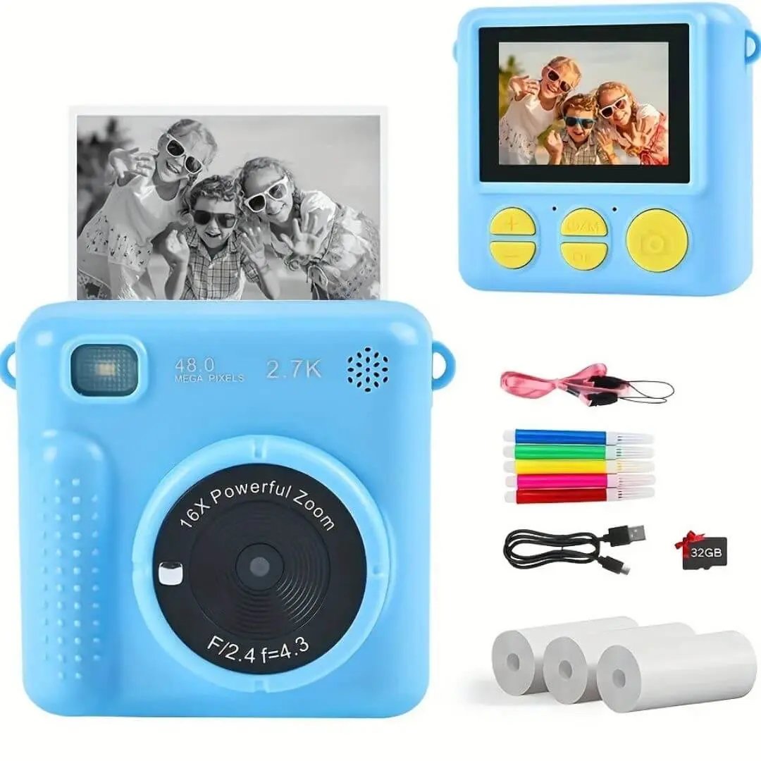 Appareil Photo Enfant – Impression Thermique – PixiPlay Bleu