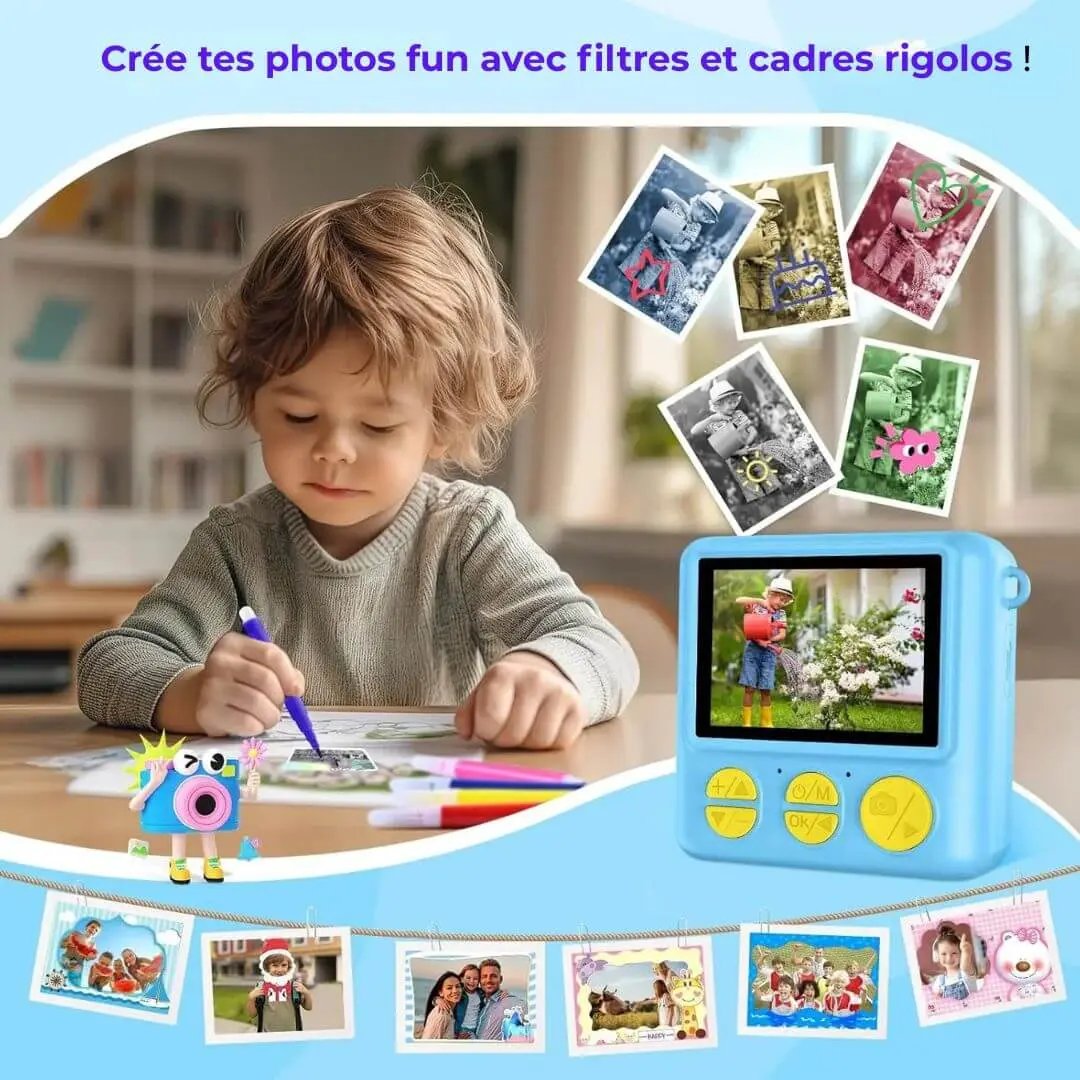 Appareil Photo Enfant – Impression Thermique – PixiPlay Bleu