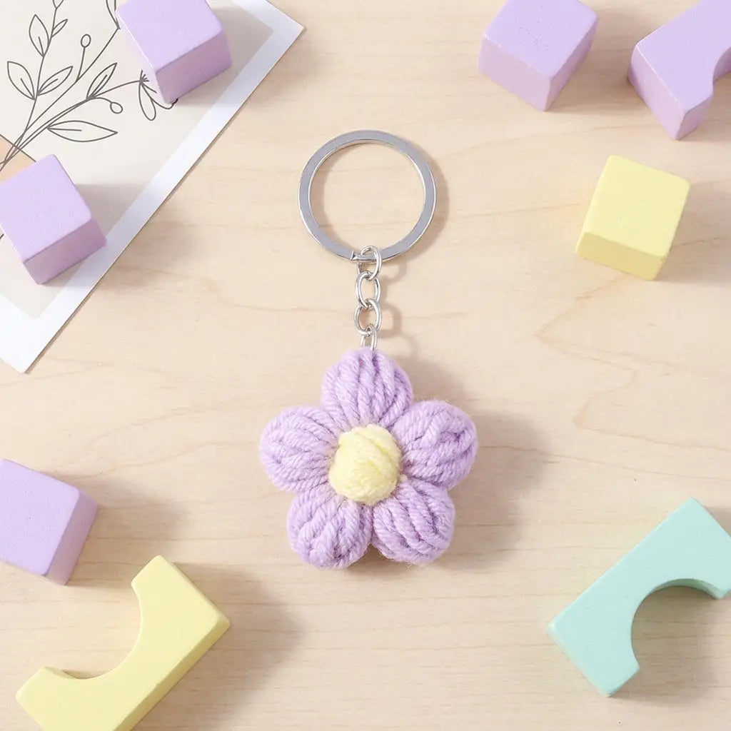 Porte clés Fleurs tricotée