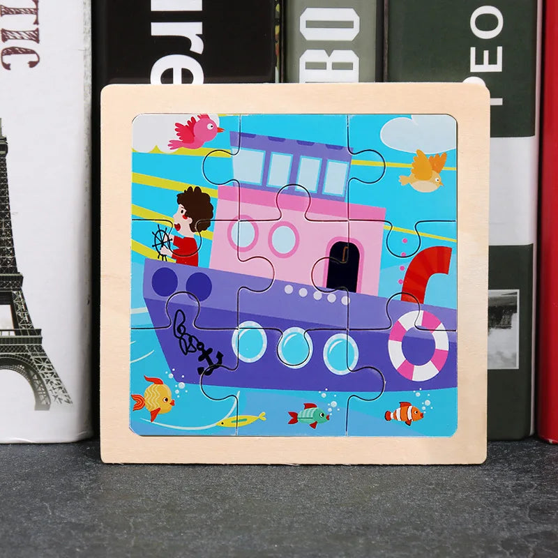 Puzzle Bois Bébé 11x11cm - Les Véhicules Moteur