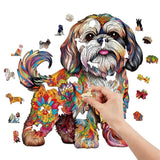 Puzzle Bois Chien Coloré Artistique
