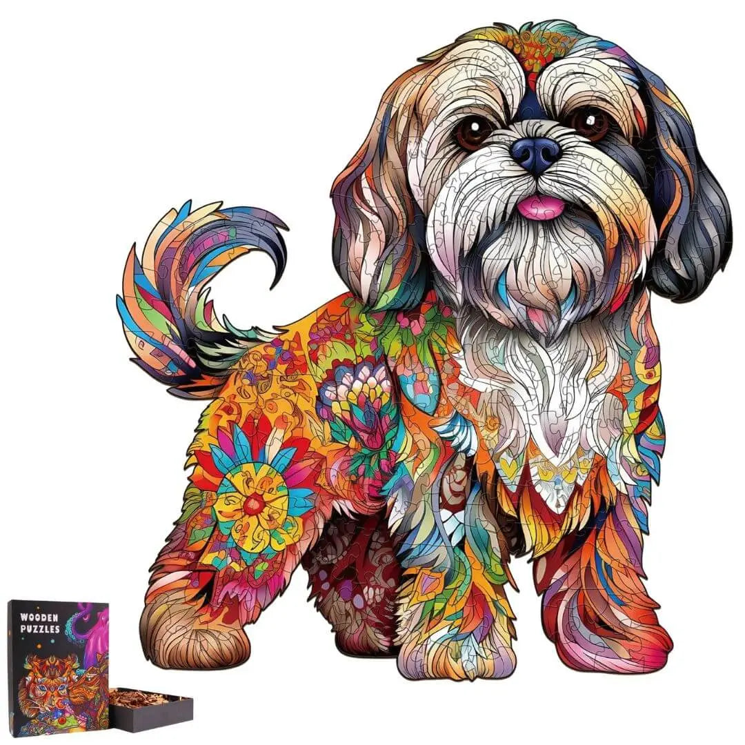 Puzzle Bois Chien Coloré Artistique