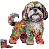 Puzzle Bois Chien Coloré Artistique