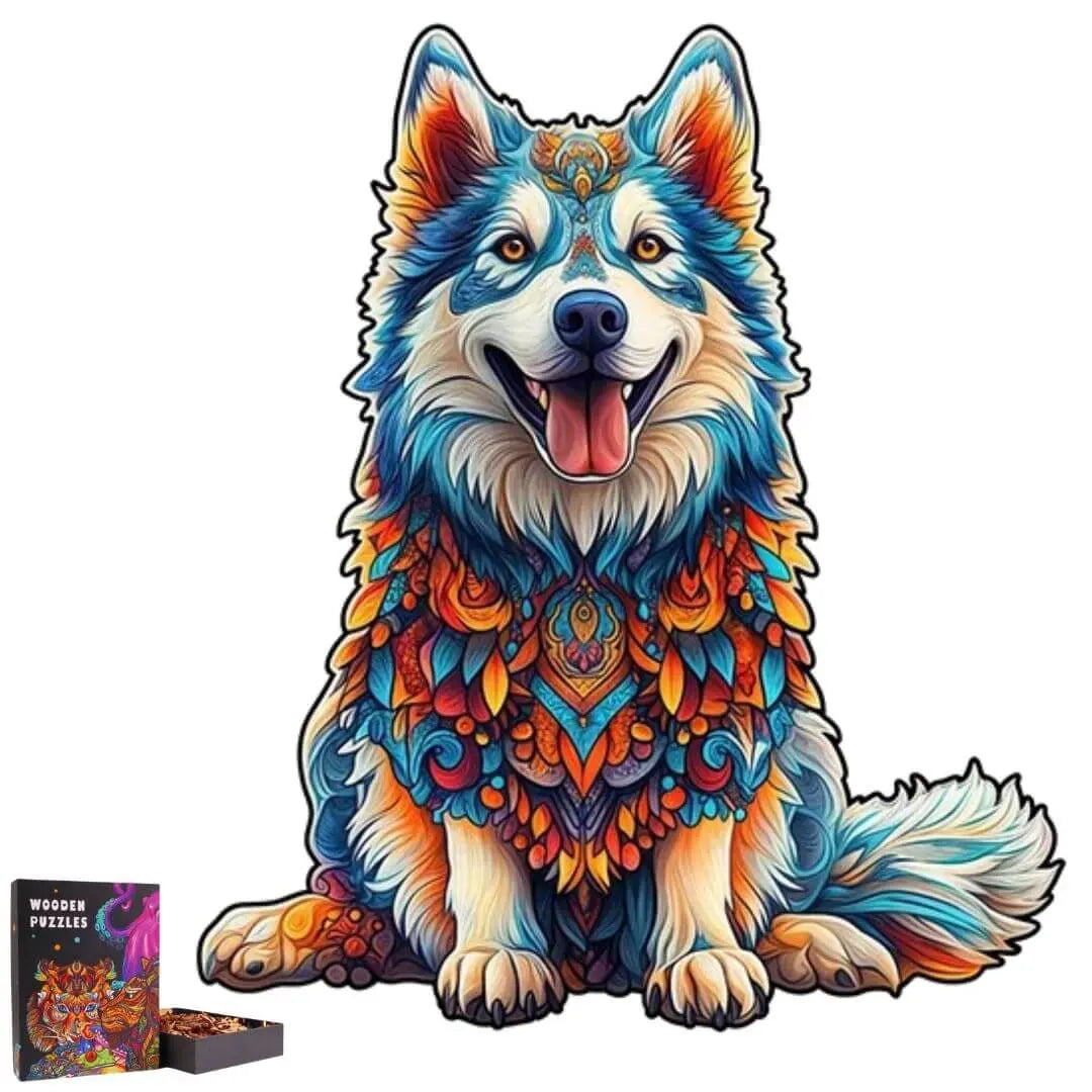 Puzzle Bois Chien Husky Coloré