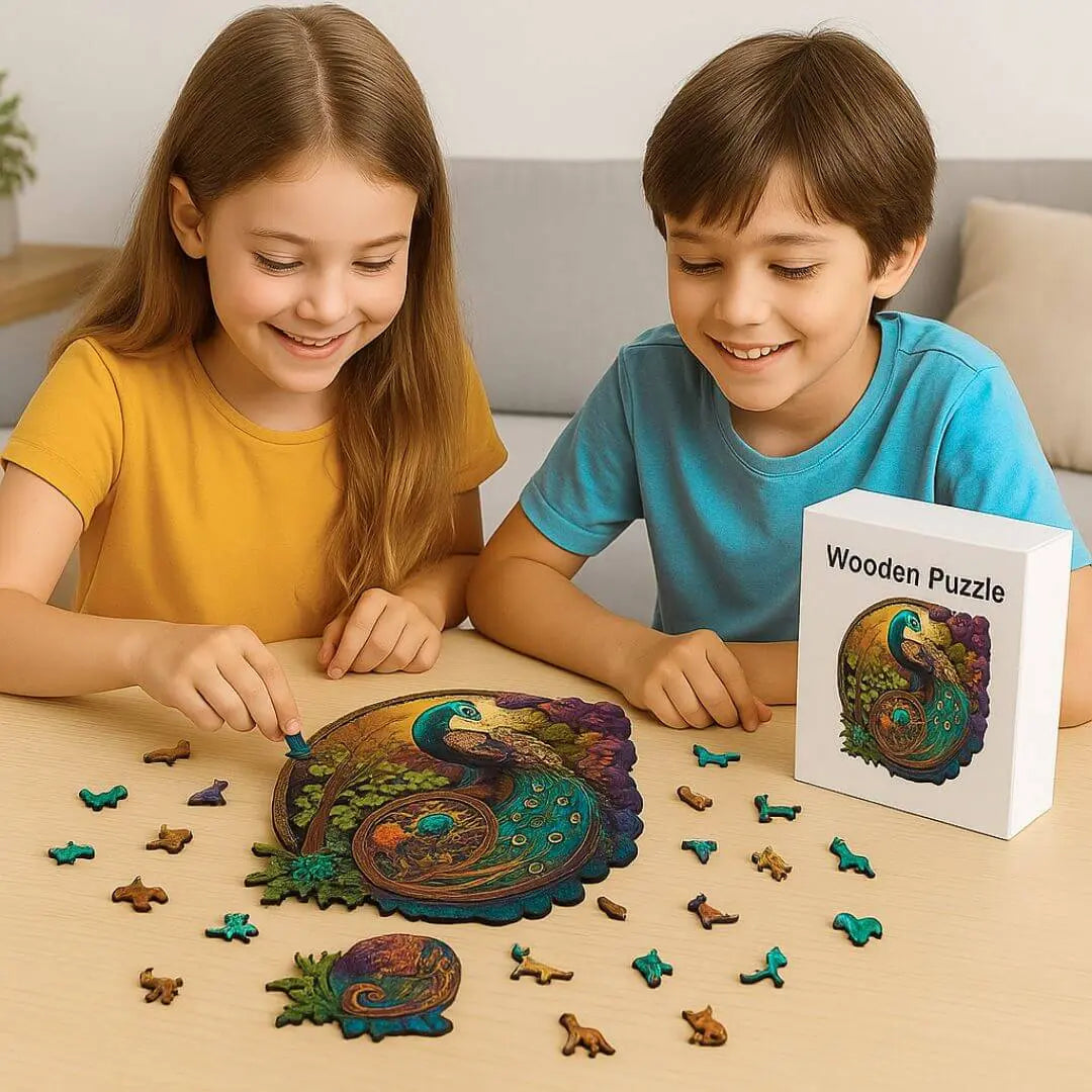 Puzzle Bois Paon Coloré – Plumio