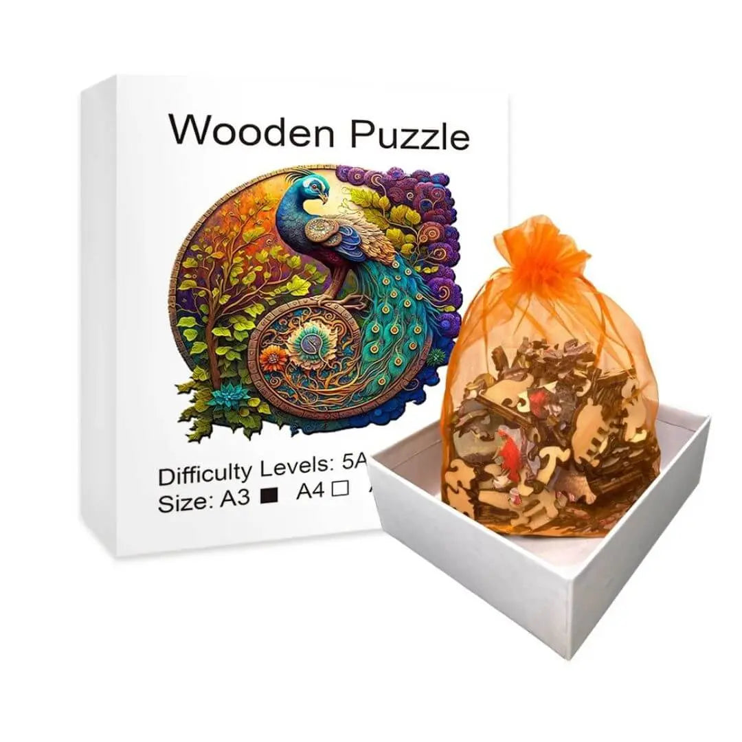Puzzle Bois Paon Coloré – Plumio