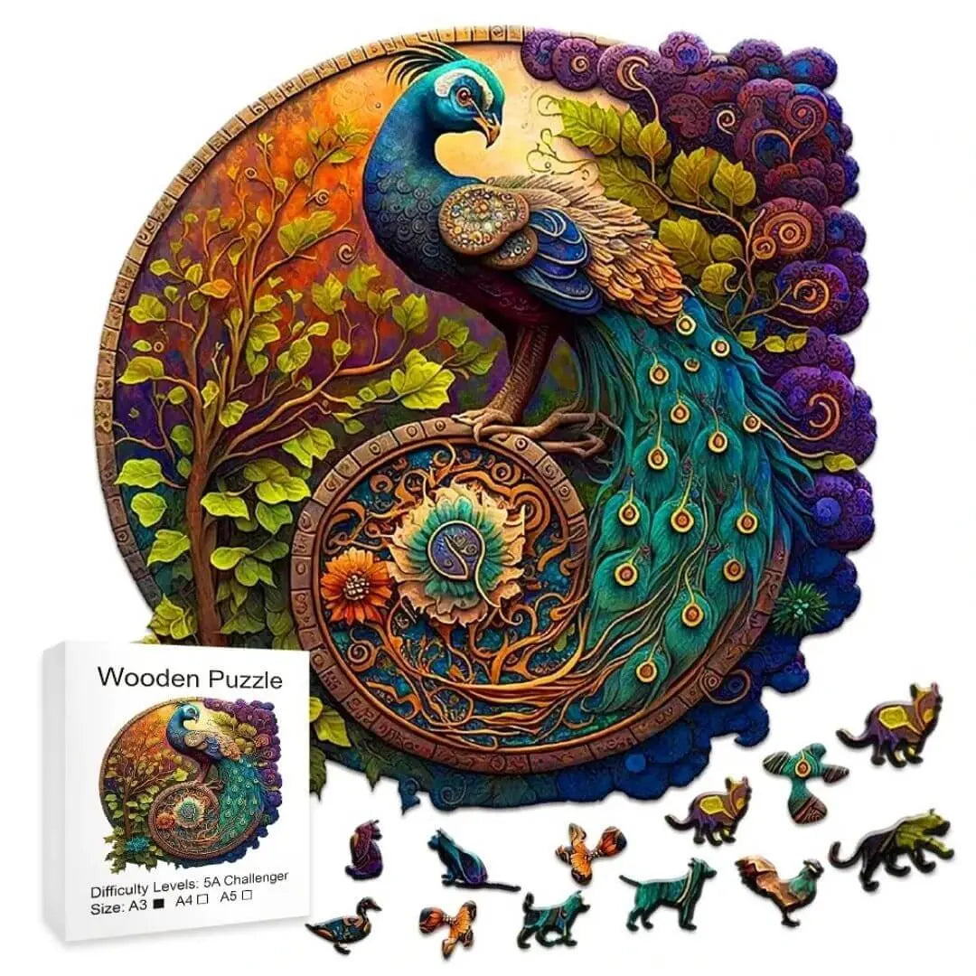 Puzzle Bois Paon Coloré – Plumio