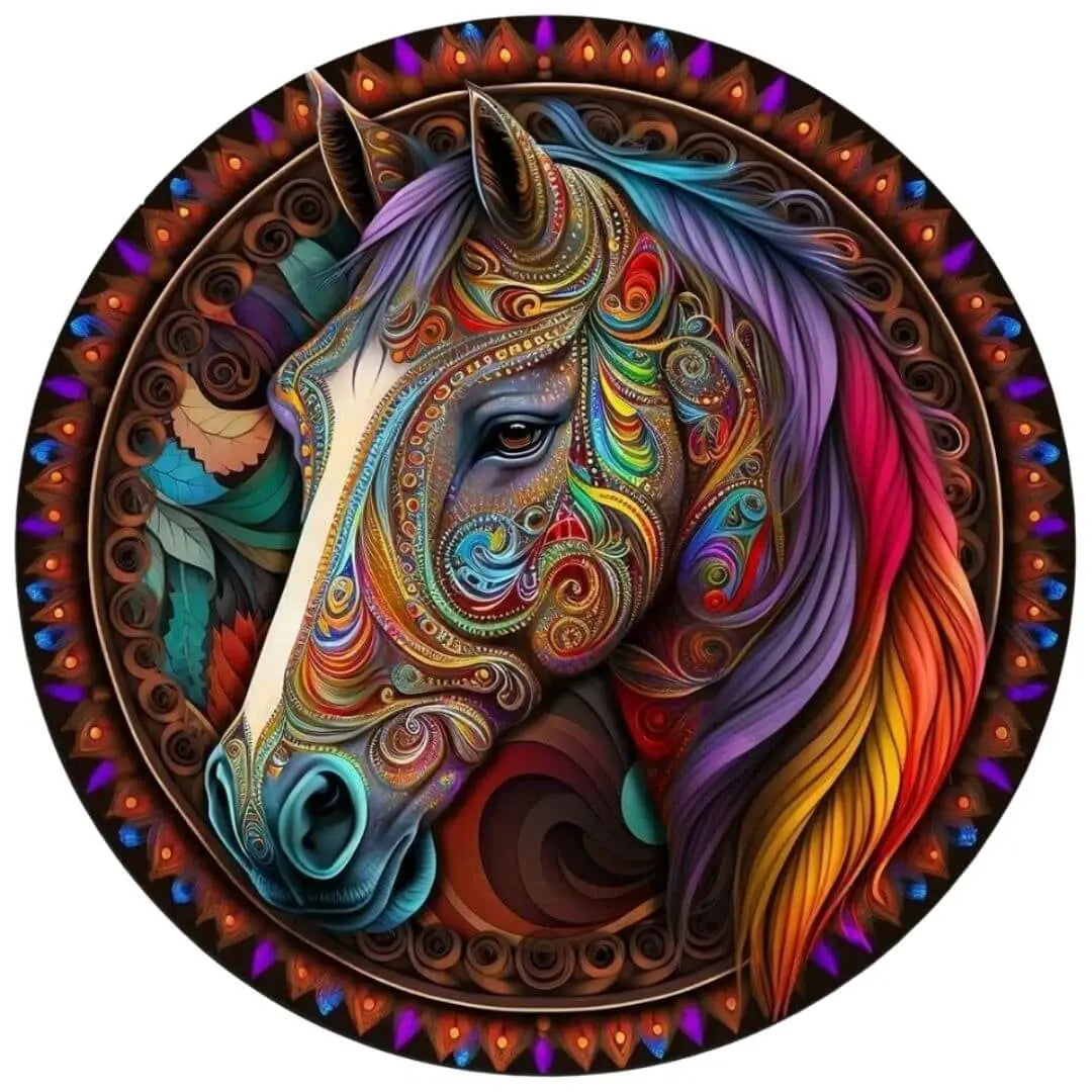 Puzzle Bois Cheval Mandala Coloré