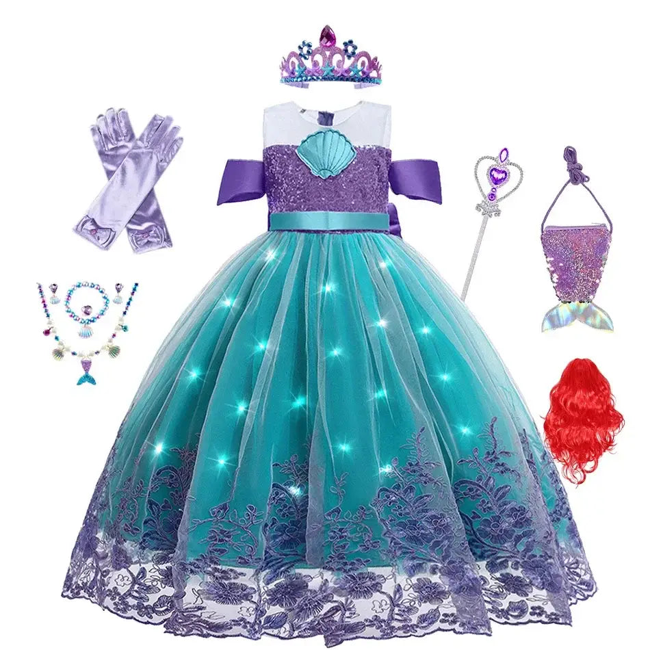 Robe petite sirène avec lumières LED pour filles