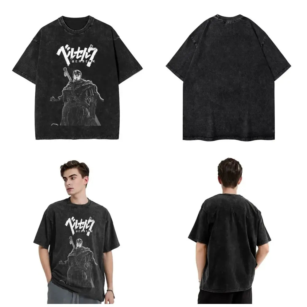 T-Shirt en coton délavé Guts Guerrier Noir Berserk