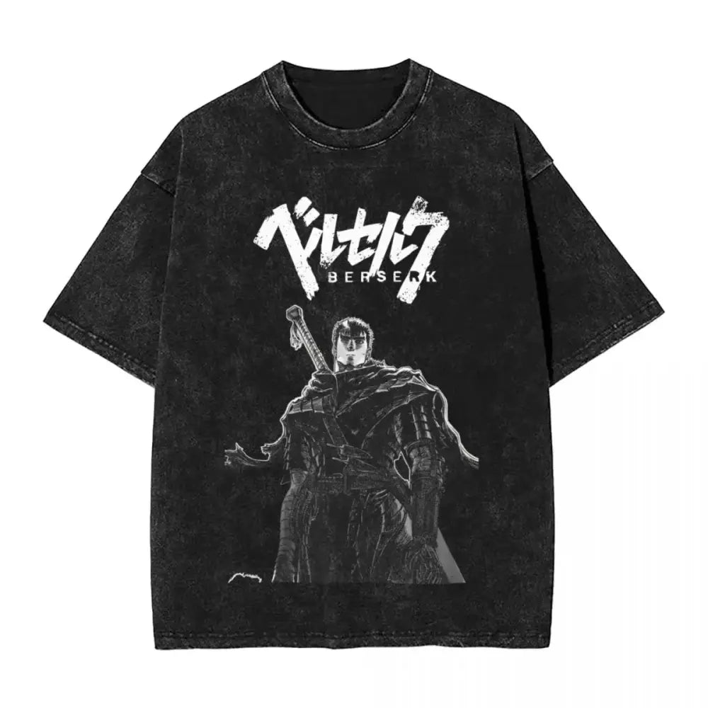 T-Shirt en coton délavé Guts Guerrier Noir Berserk