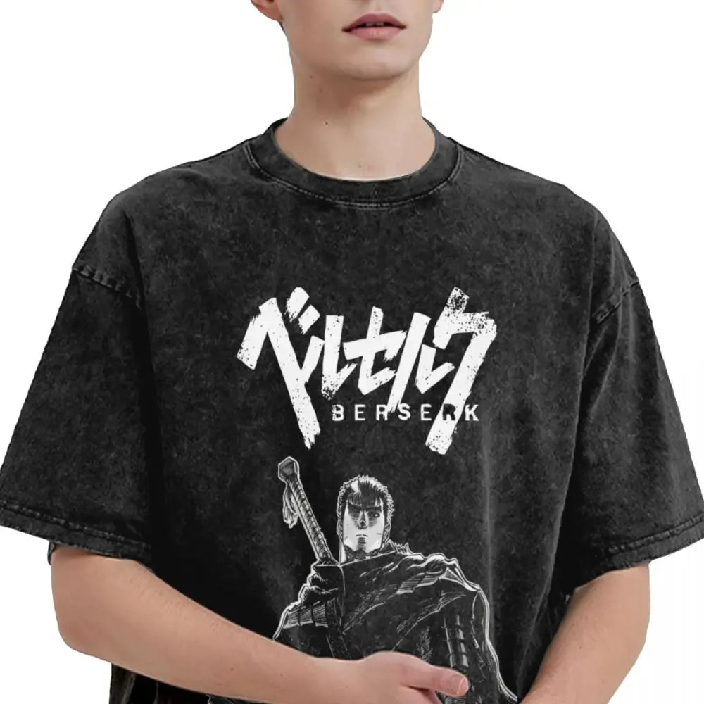 T-Shirt en coton délavé Guts Guerrier Noir Berserk