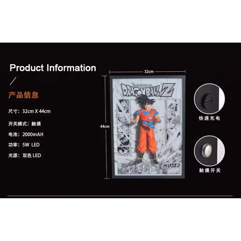 Tableau 3D Led avec figurine Goku Décoration Dragon Ball Z