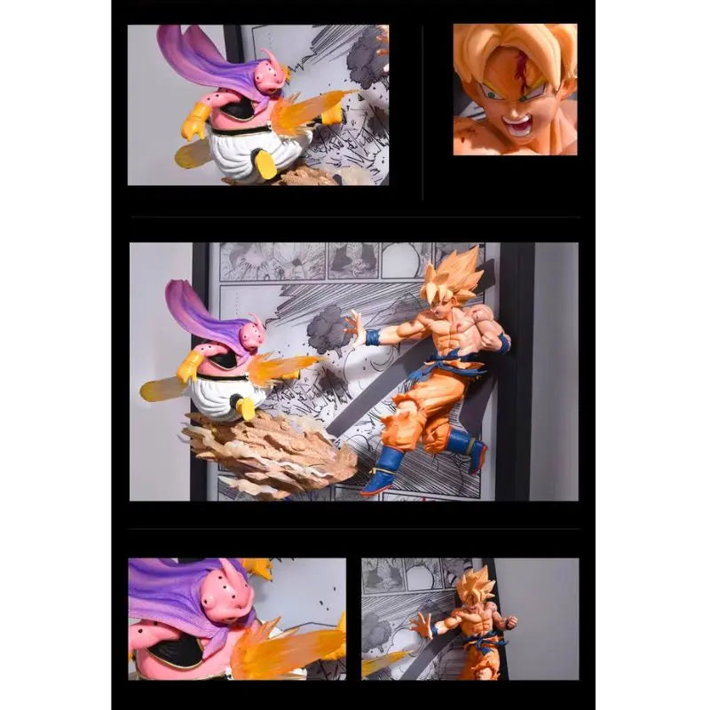 Tableau 3D Led avec figurine Goku vs Super Buu Décoration Dragon Ball Z