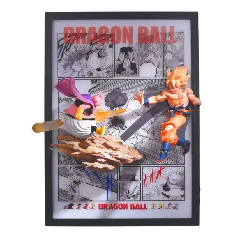 Tableau 3D Led avec figurine Goku vs Super Buu Décoration Dragon Ball Z